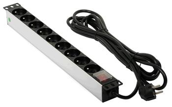 Napájecí lišta 3406(19 "RACK, 1U, AC 230V, vypínač, 9 zásuvek, kabel 5m)