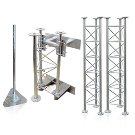 Sada 2 stožárů, 2m/d42 s rozečí 365mm s držáky na stěnu + nástavec 1,5m a pevnostní šrouby.