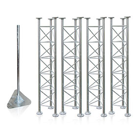 Sada 4 stožáry, 2m/d48 s rozečí 365mm + nastavec 1,5m + šrouby pevnostní.